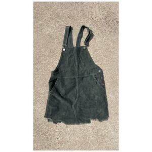 Peach Love Dress Women Size Small Green Corduroy Overall Mini Pockets Raw Hem